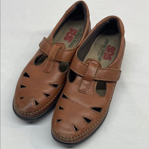 SAS Mary Janes Brown EZ Strap Leather Walking Shoes - Picture 1 of 8